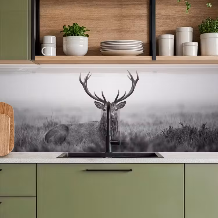Keuken achterwand - Hert - Mistig - Zwart - Wit — 7