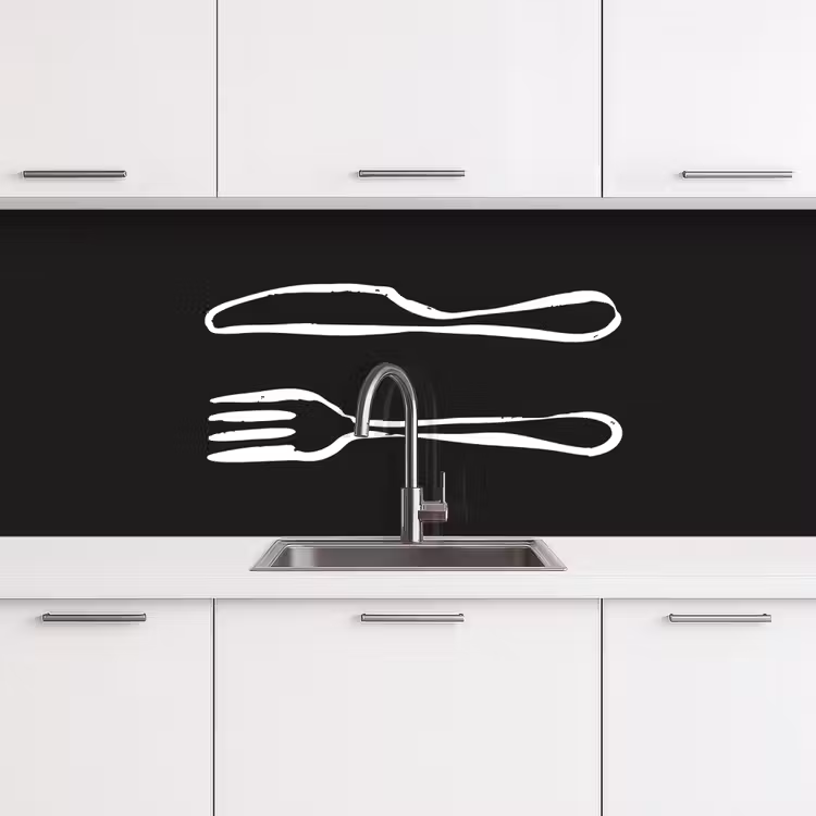 Keuken achterwand - Bestek - Liggend - Zwart - Wit — 4