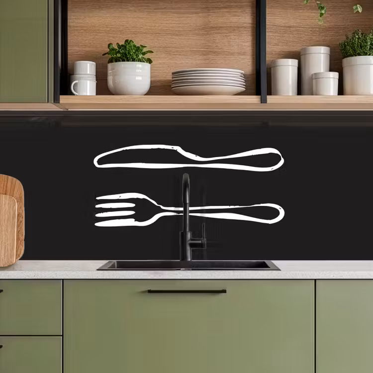 Keuken achterwand - Bestek - Liggend - Zwart - Wit — 7