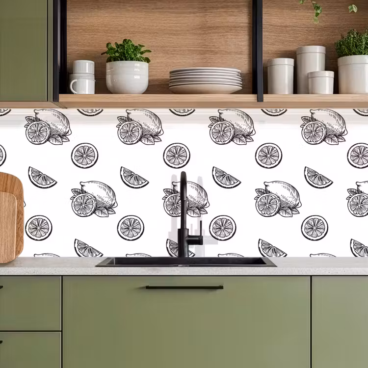 Keuken achterwand - Citroenen - Zwart - Wit - Patroon — 7