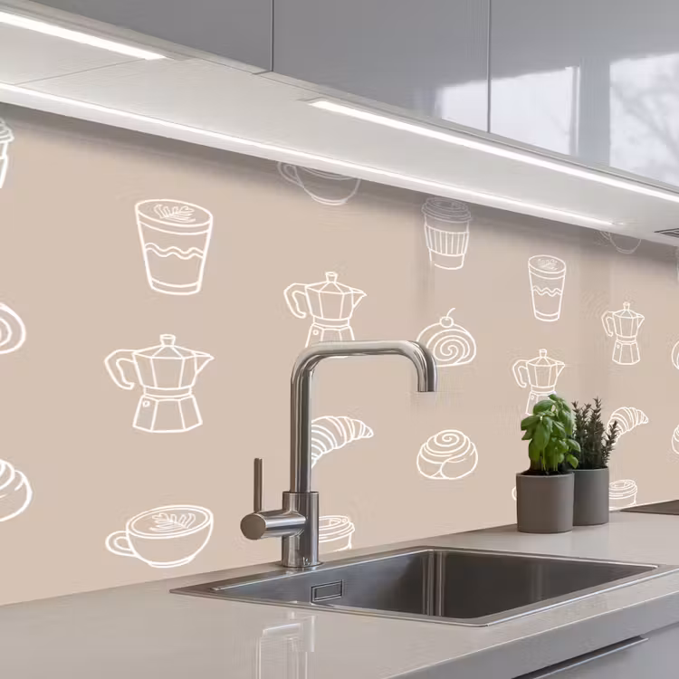 Keuken achterwand - Koffie - Broodjes - Beige - Patroon — 2