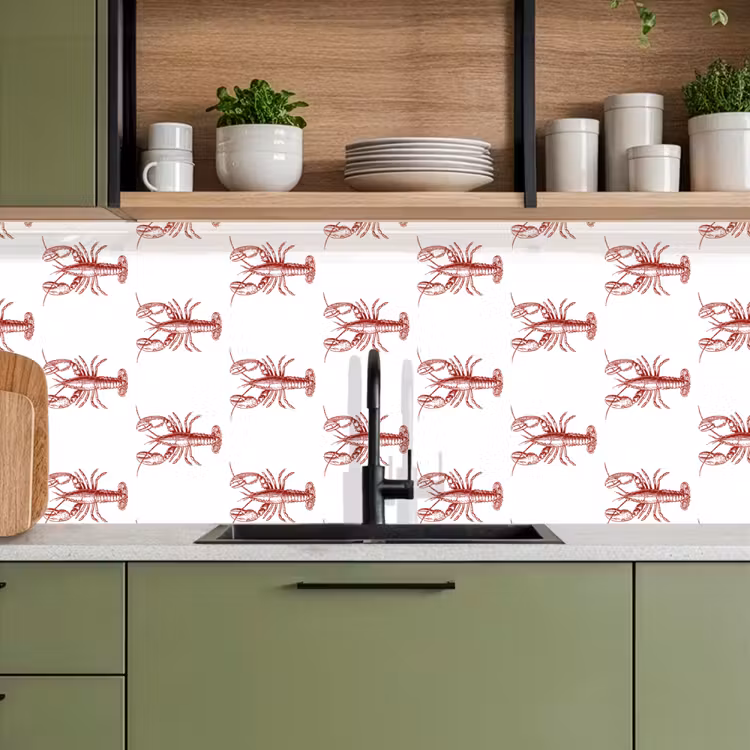 Keuken achterwand - Kreeften - Donkerrood - Patroon — 7