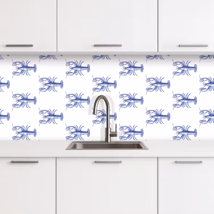 Keuken achterwand - Kreeften - Patroon - Blauw - Wit — 4