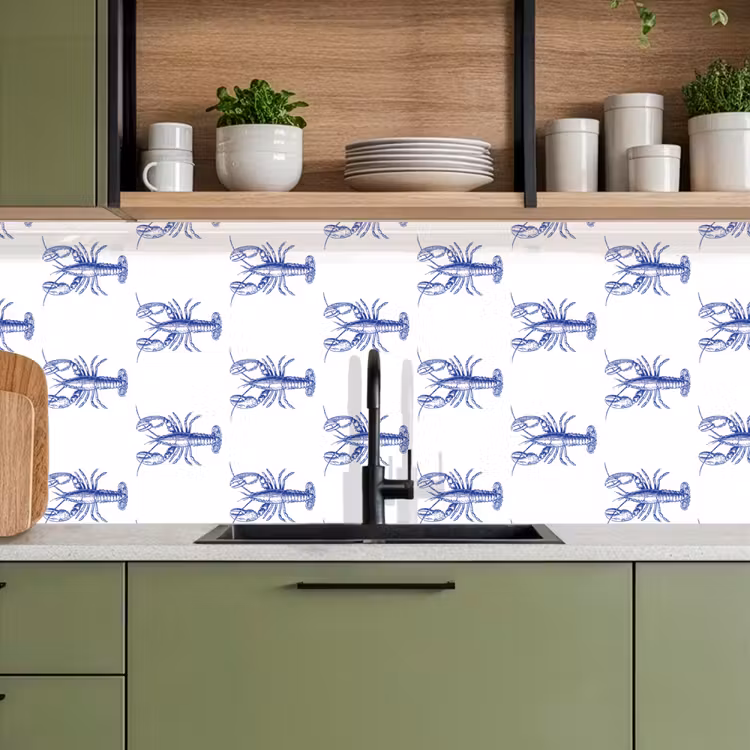 Keuken achterwand - Kreeften - Patroon - Blauw - Wit — 7
