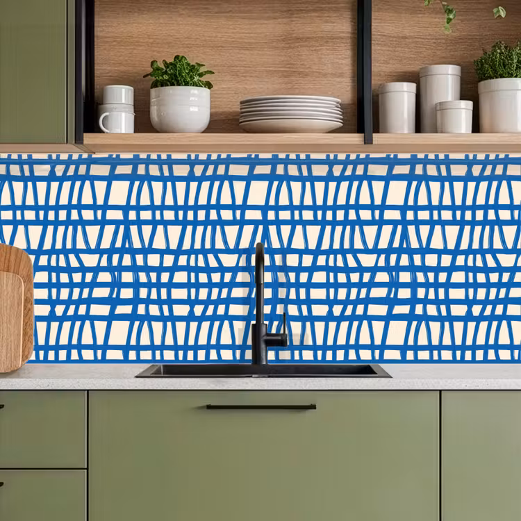 Keuken achterwand - Ruitpatroon - Blauw - Crème — 7