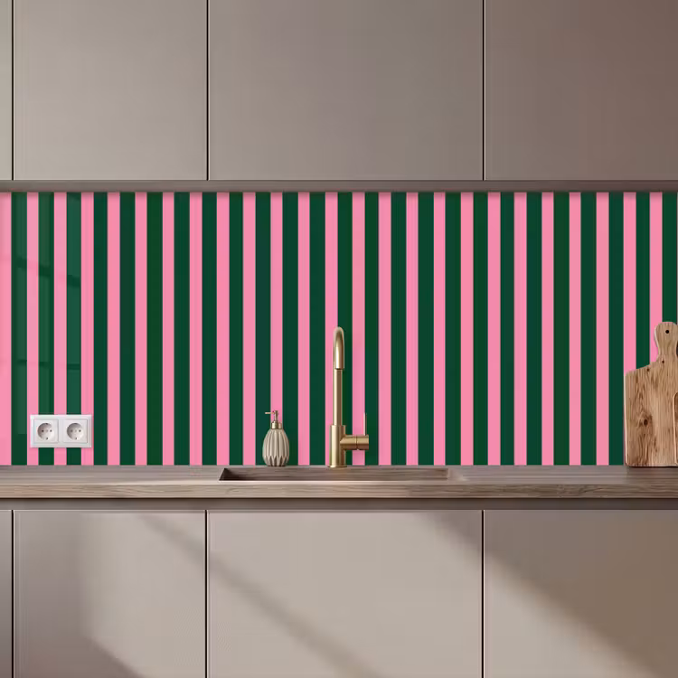 Keuken achterwand - Verticale strepen - Groen - Roze — 1