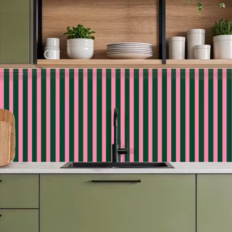 Keuken achterwand - Verticale strepen - Groen - Roze — 7