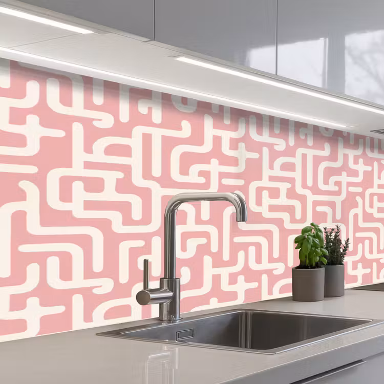 Keuken achterwand - Doolhofpatroon - Roze - Wit - Abstract — 2