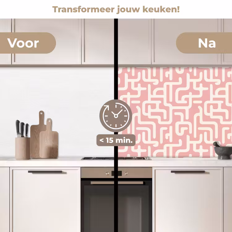 Keuken achterwand - Doolhofpatroon - Roze - Wit - Abstract — 3