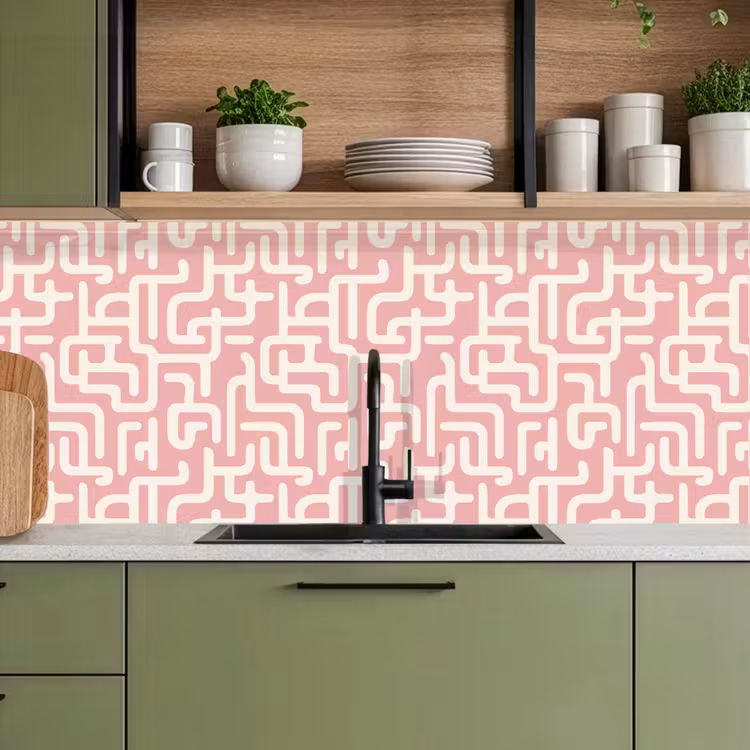Keuken achterwand - Doolhofpatroon - Roze - Wit - Abstract — 7