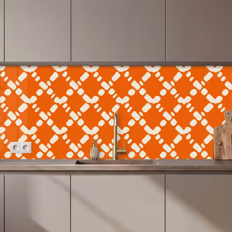 Keuken achterwand - Oranje - Ruitpatroon - Wit — 1