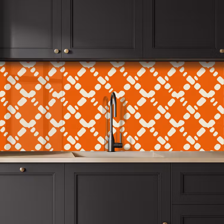 Keuken achterwand - Oranje - Ruitpatroon - Wit — 6