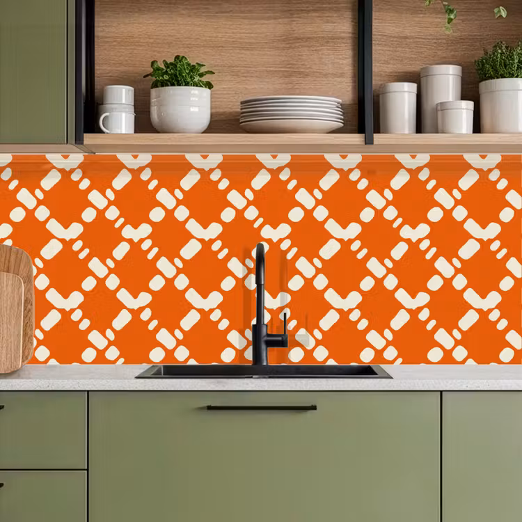 Keuken achterwand - Oranje - Ruitpatroon - Wit — 7