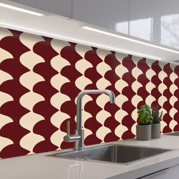 Keuken achterwand - Rood - Tegelpatroon - Crème — 2