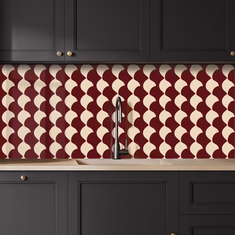 Keuken achterwand - Rood - Tegelpatroon - Crème — 6