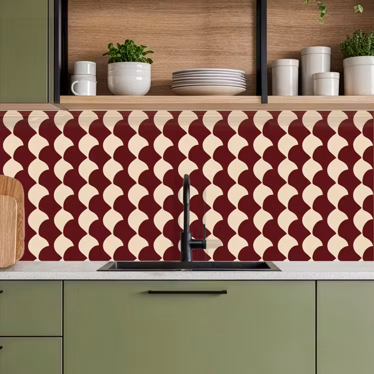 Keuken achterwand - Rood - Tegelpatroon - Crème — 7