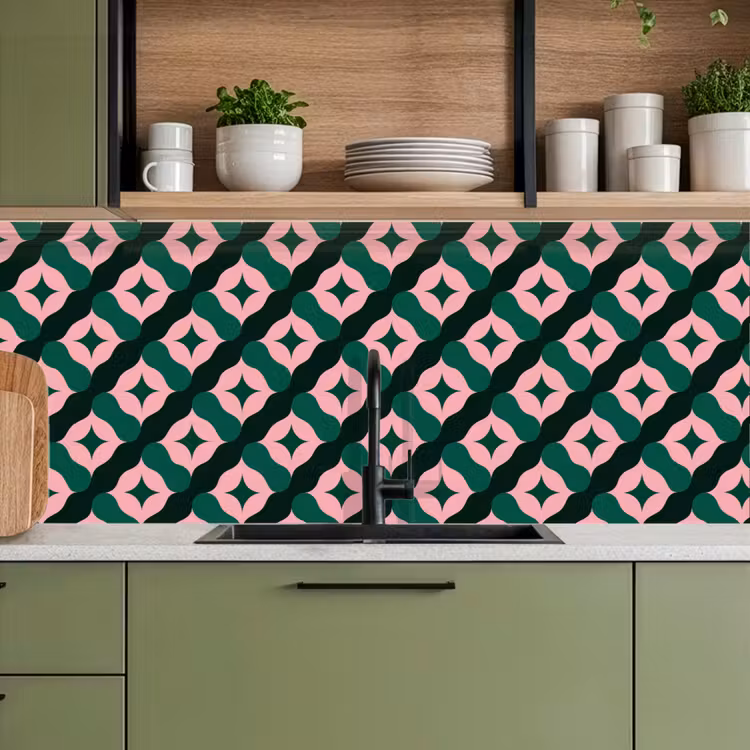 Keuken achterwand - Groen - Roze - Retro - Sterren — 7