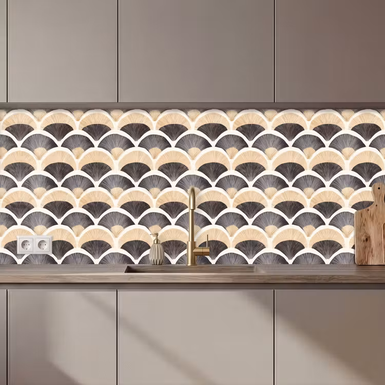 Keuken achterwand - Waaier - Patroon - Zwart - Beige — 1