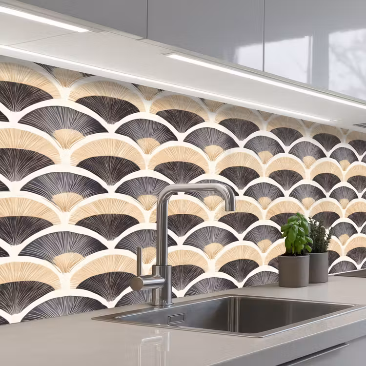 Keuken achterwand - Waaier - Patroon - Zwart - Beige — 2