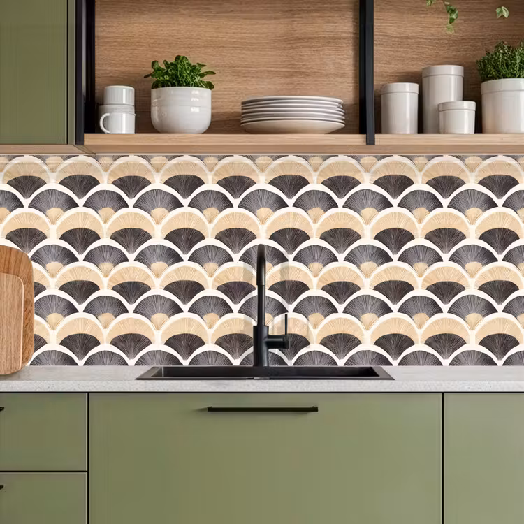 Keuken achterwand - Waaier - Patroon - Zwart - Beige — 7