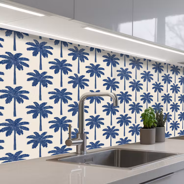 Keuken achterwand - Symmetrisch - Palm - Blauw — 2