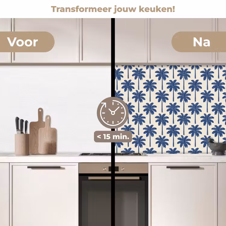 Keuken achterwand - Symmetrisch - Palm - Blauw — 3