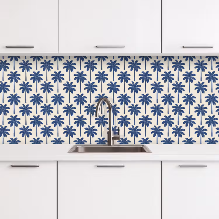 Keuken achterwand - Symmetrisch - Palm - Blauw — 4
