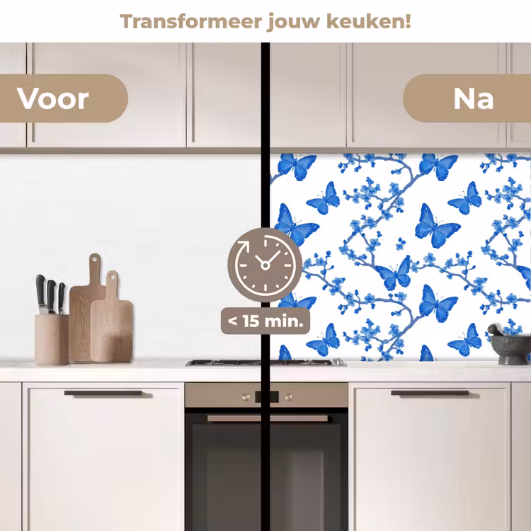 Keuken achterwand - Vlinder - Bloemen - Blauw — 3
