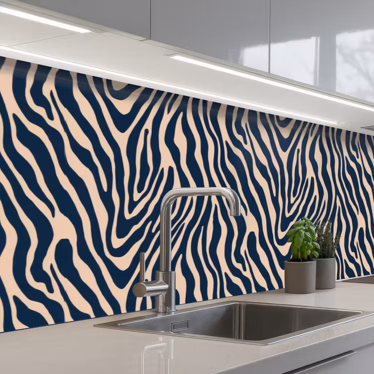 Keuken achterwand - Zebra - Patroon - Blauw - Beige — 2
