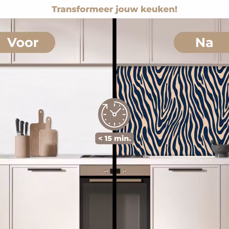 Keuken achterwand - Zebra - Patroon - Blauw - Beige — 3