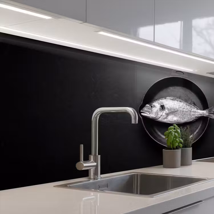 Keuken achterwand - Pan - Vis - Zwart - Wit — 2