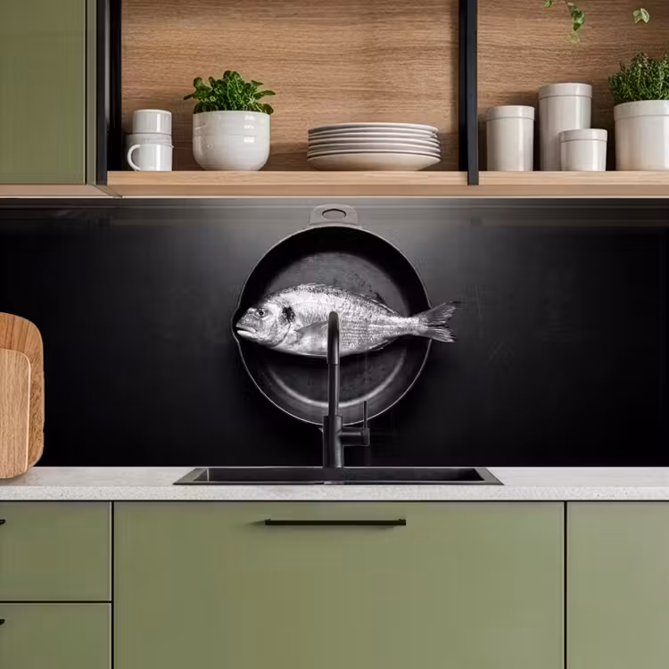 Keuken achterwand - Pan - Vis - Zwart - Wit — 7