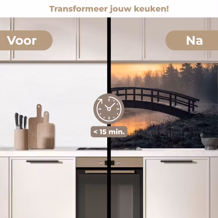 Keuken achterwand - Brug - Mist - Bomen - Water — 3