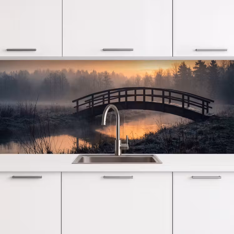 Keuken achterwand - Brug - Mist - Bomen - Water — 4