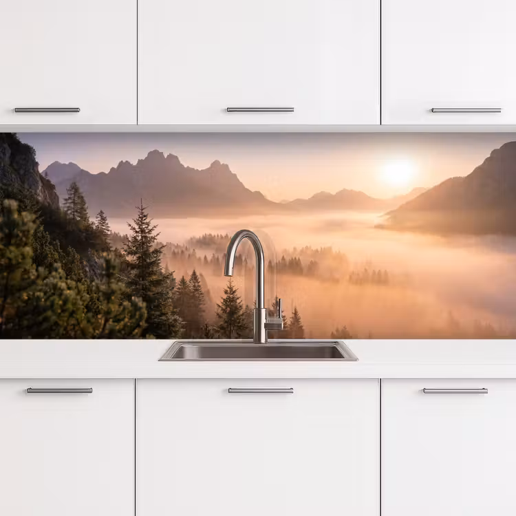 Keuken achterwand - Zonlicht - Mist - Bergen - Bomen — 4
