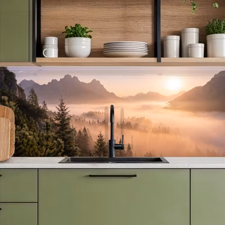 Keuken achterwand - Zonlicht - Mist - Bergen - Bomen — 7