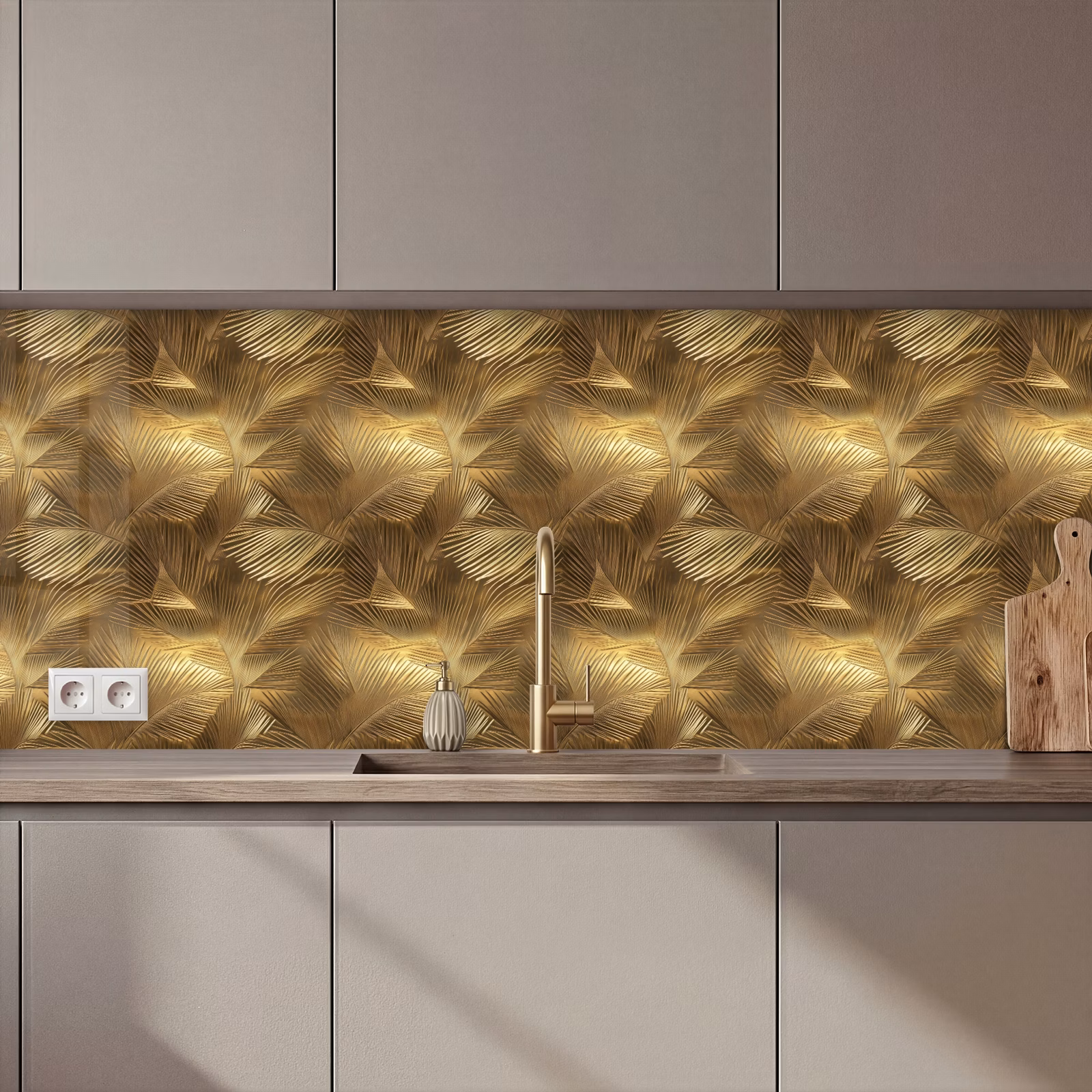 Keuken achterwand - Palm - Waaier - Goud — 1