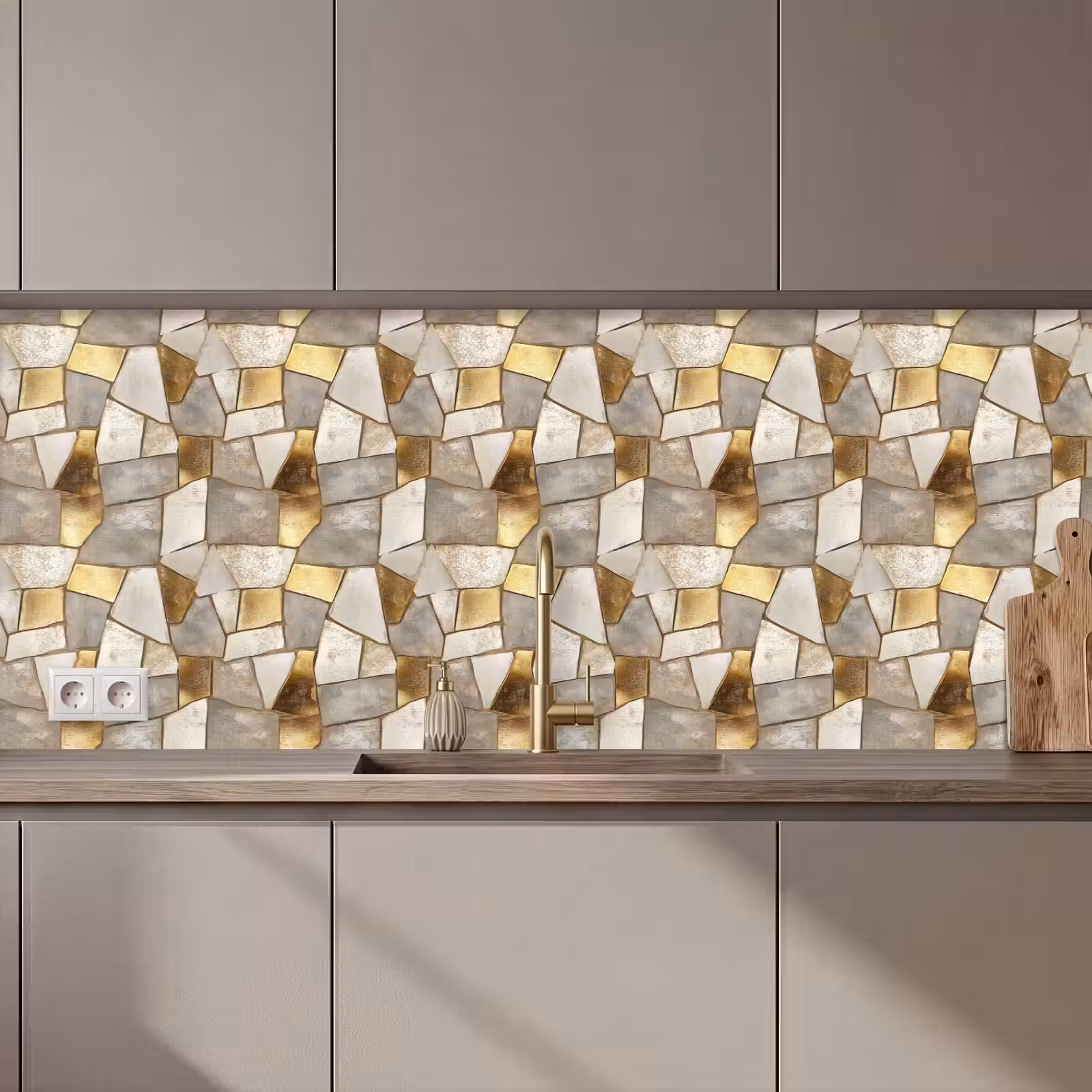 Keuken achterwand - Mozaïek - Marmer - Goud — 1