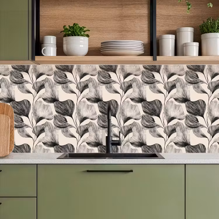 Keuken achterwand - Botanisch - Bladeren - Zwart — 7