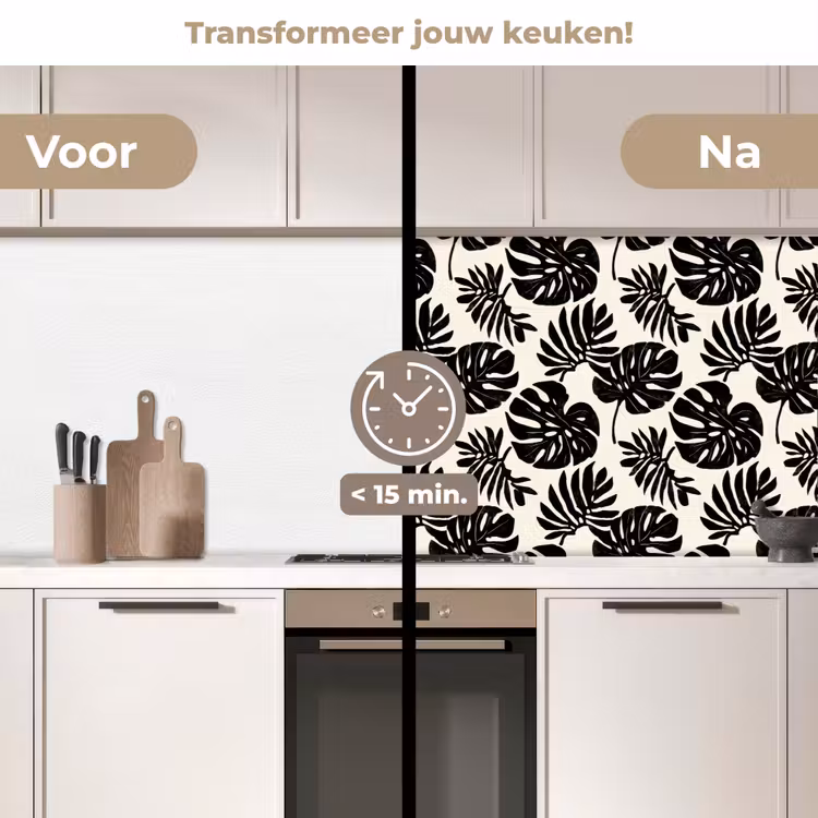 Keuken achterwand - Modern - Monstera - Zwart — 3
