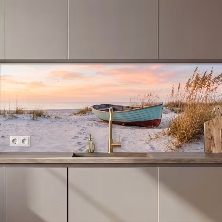 Keuken achterwand - Rustiek - Roeiboot - Zandstrand — 1