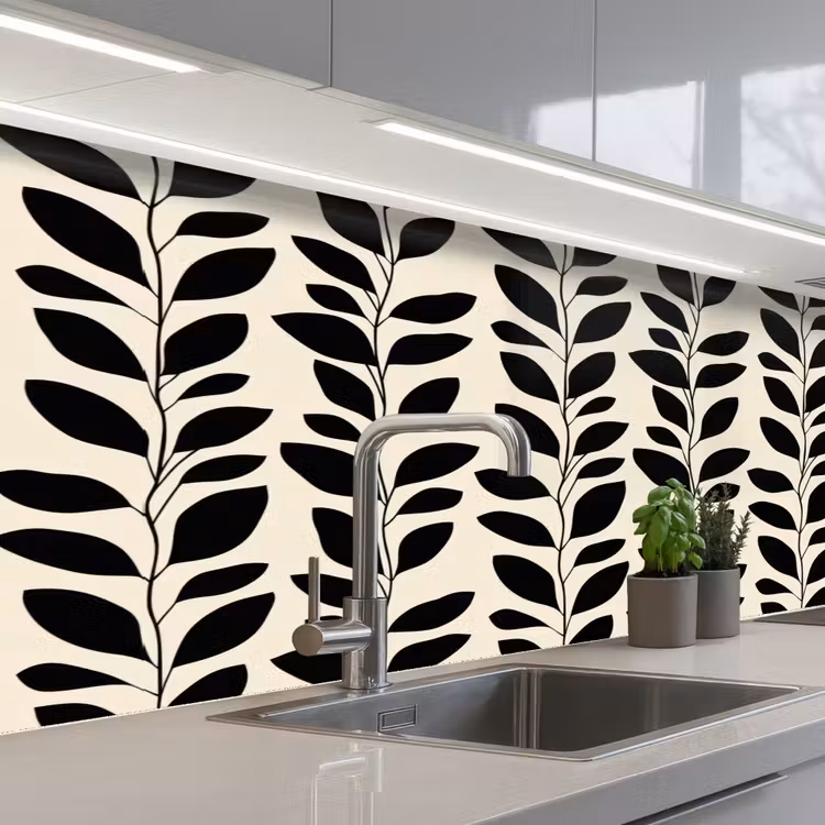 Keuken achterwand - Botanisch - Dessin - Zwart - Beige — 2