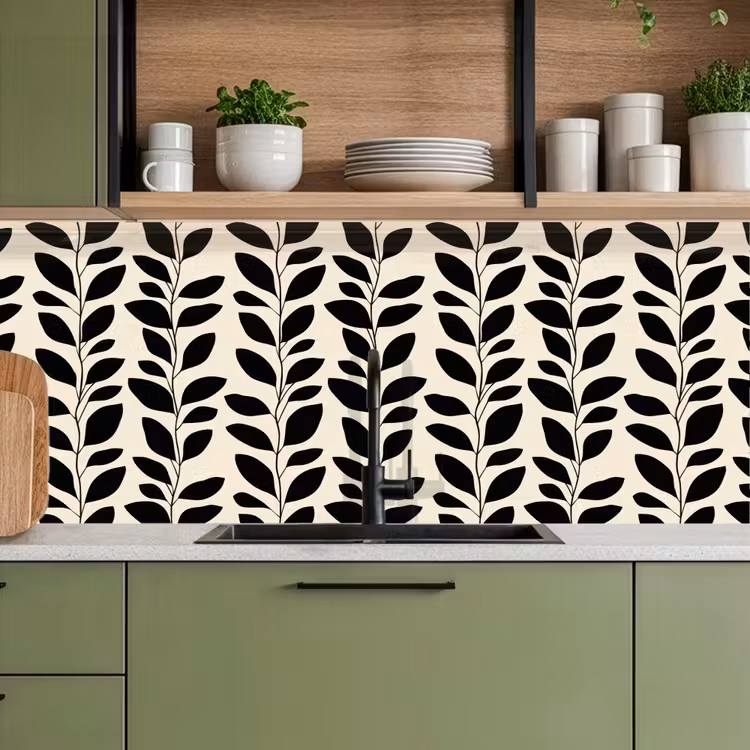 Keuken achterwand - Botanisch - Dessin - Zwart - Beige — 7