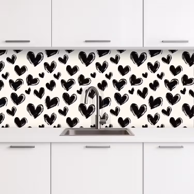 Keuken achterwand - Hartjes - Patroon - Zwart — 4