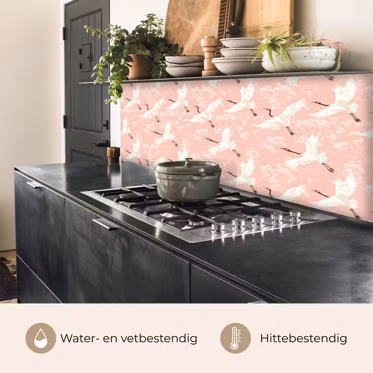 Keuken achterwand - Kraanvogels - Bloesem - Roze — 5