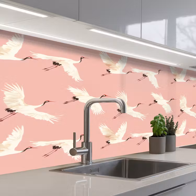 Keuken achterwand - Modern - Kraanvogels - Roze — 2
