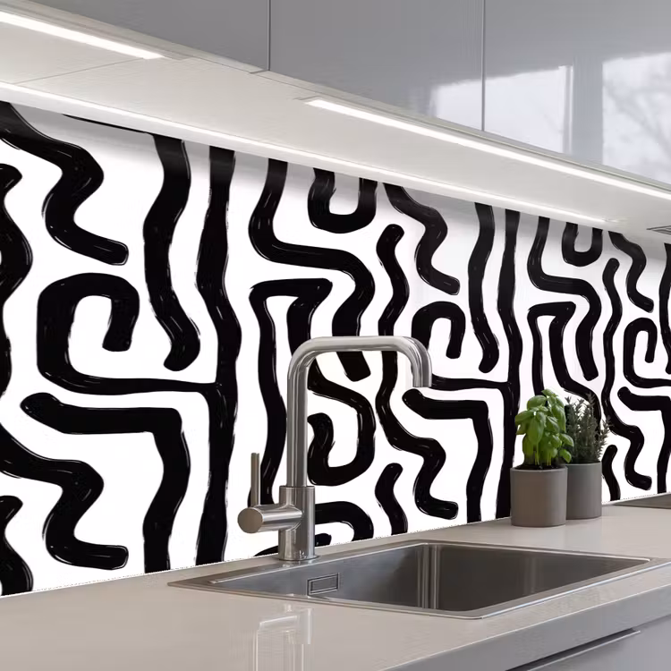 Keuken achterwand - Modern - Lijnen - Zwart — 2