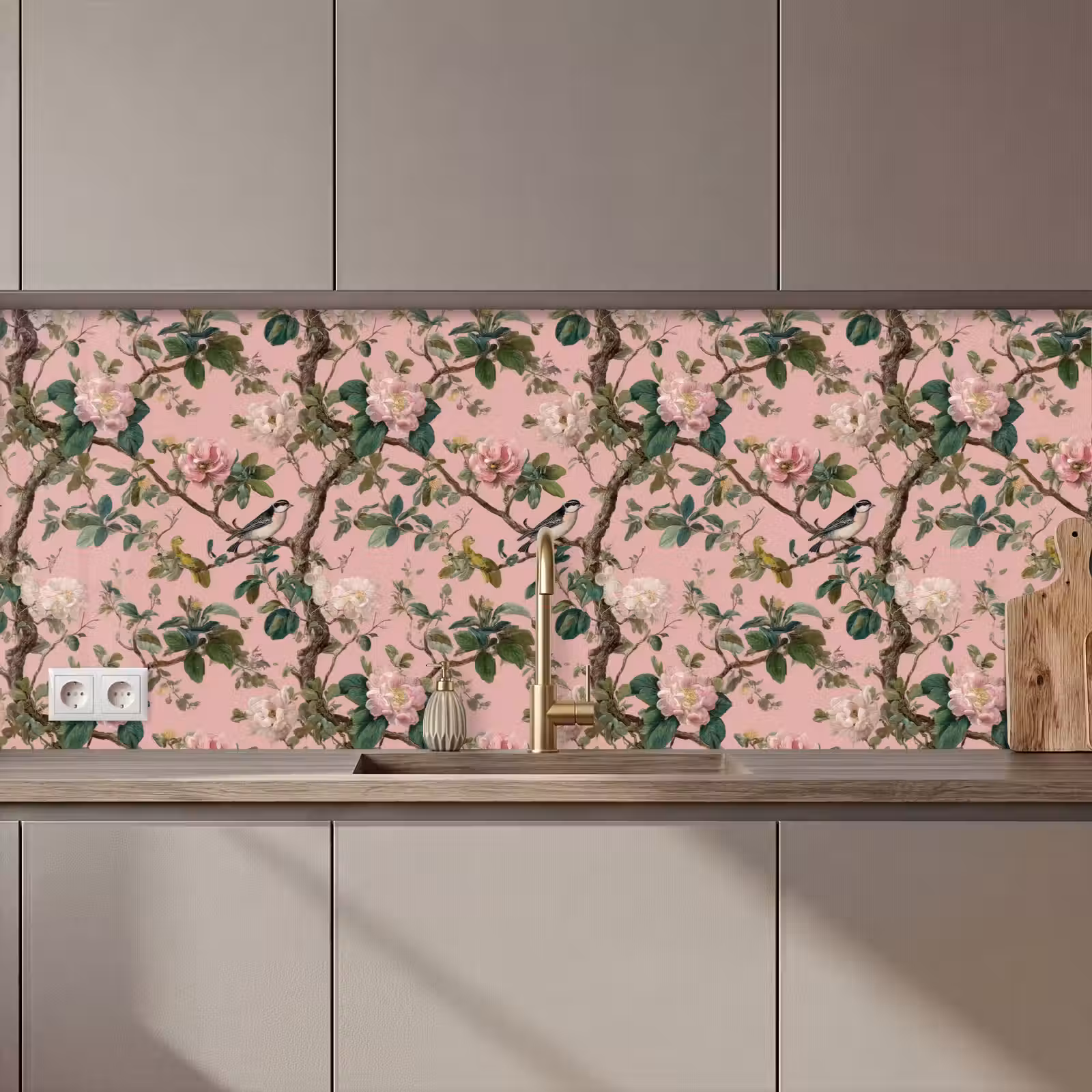 Keuken achterwand - Pioenrozen - Botanisch - Vogel — 1