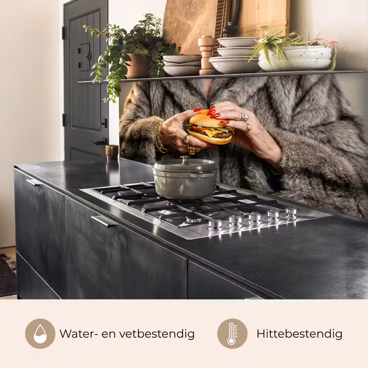 Keuken achterwand - Vrouw - Hamburger - Bontjas — 5