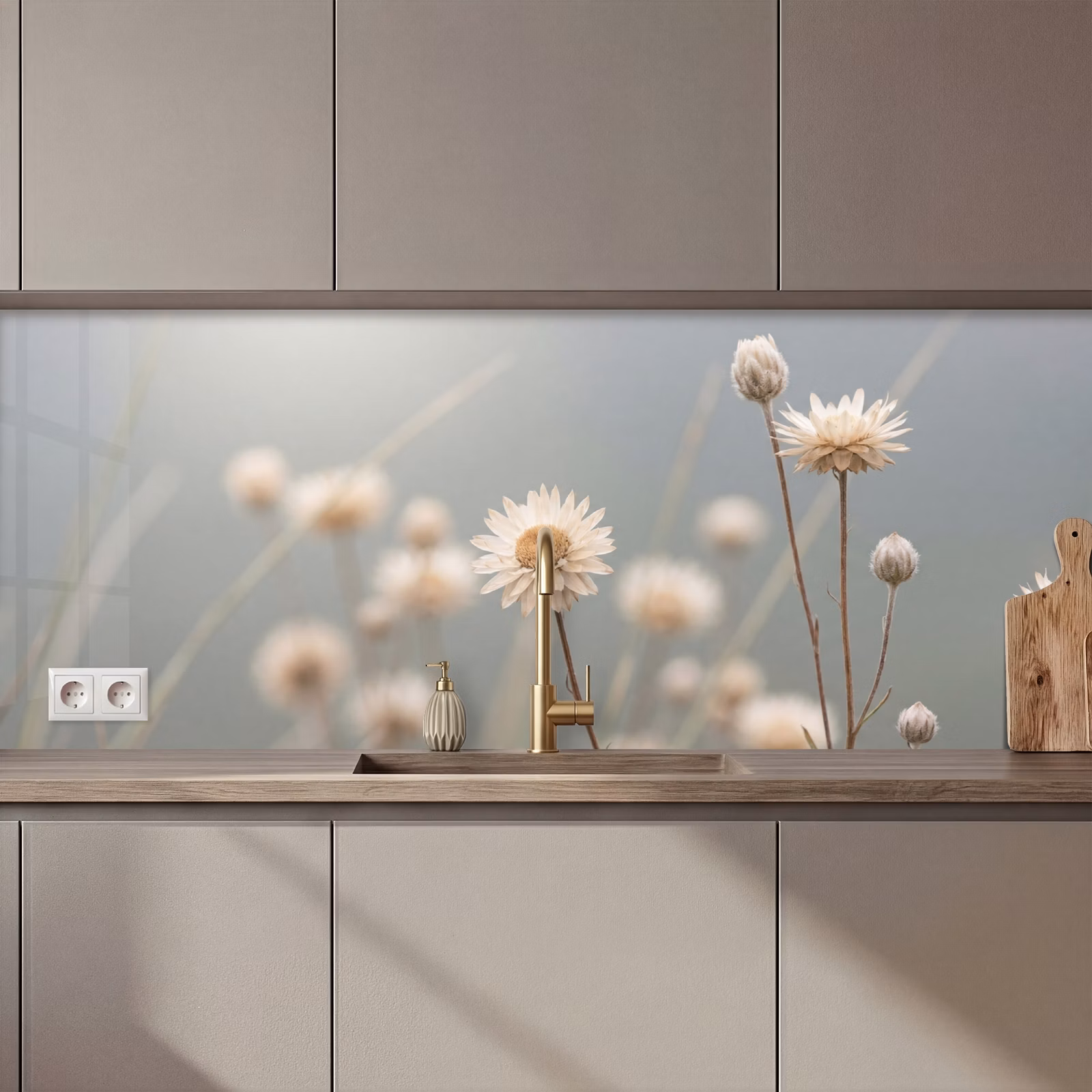 Keuken achterwand - Strobloemen - Wit - Daglicht — 1